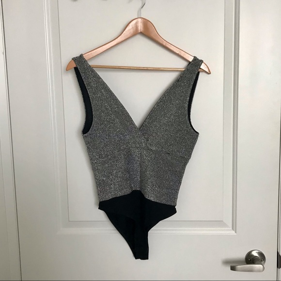 Zara Tops - ZARA silver sparkle plunge bodysuit